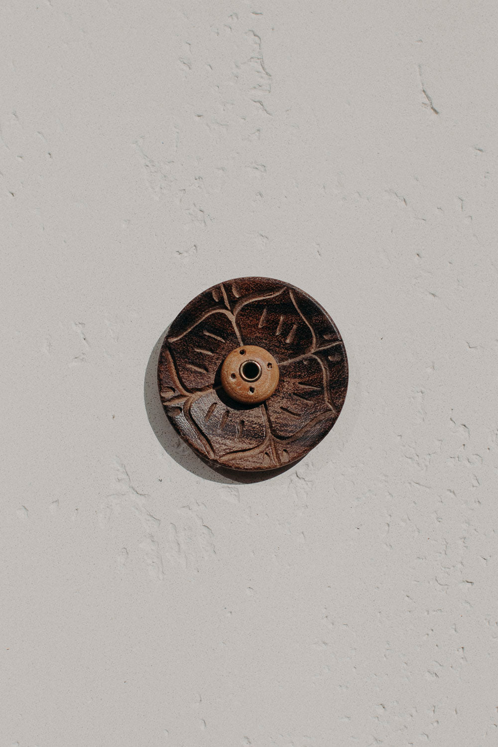 Tibetan Wooden Round Incense Holder in Brown