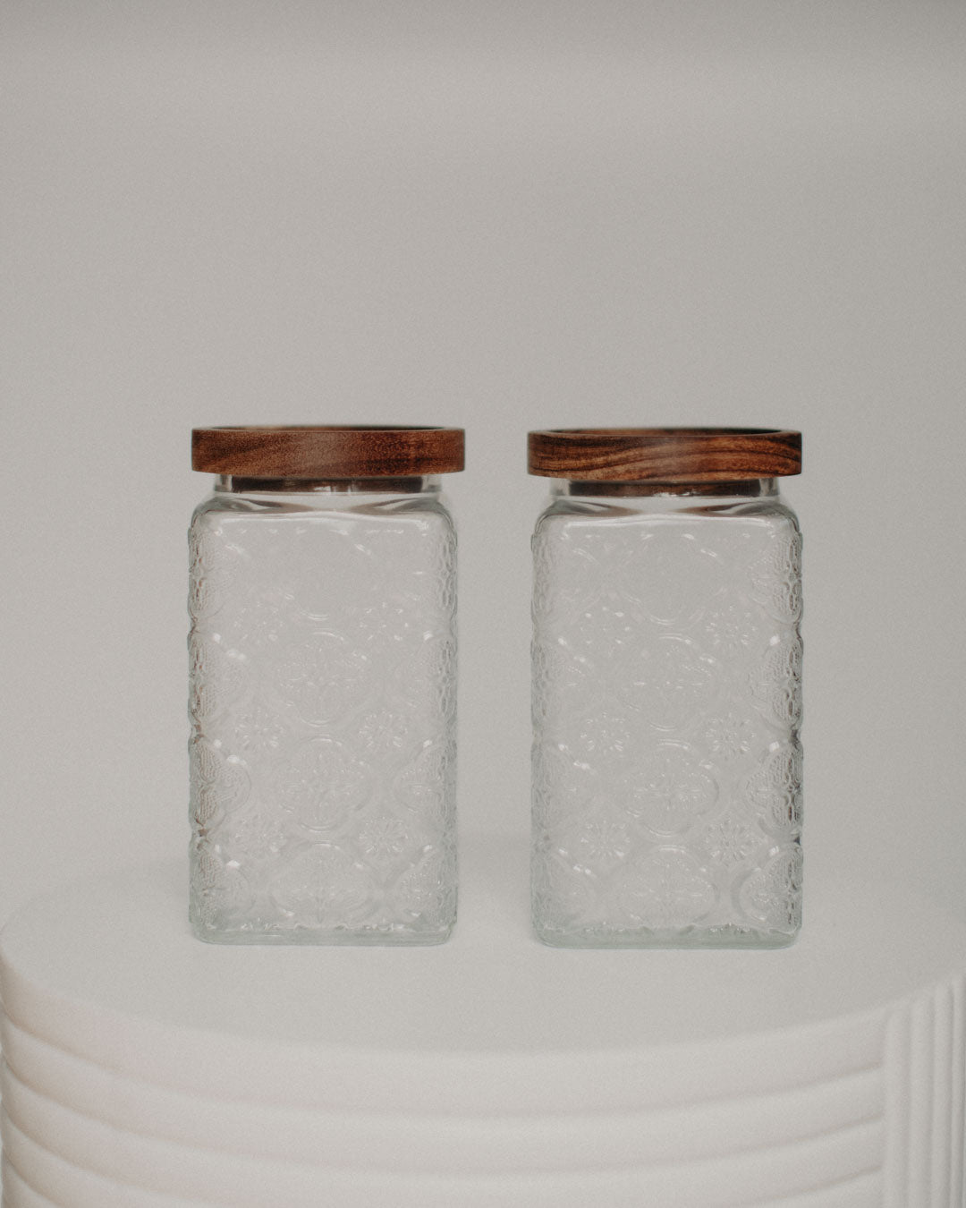 Begonia Embossed Glass Storage Jar - 100 ml - 2 Set