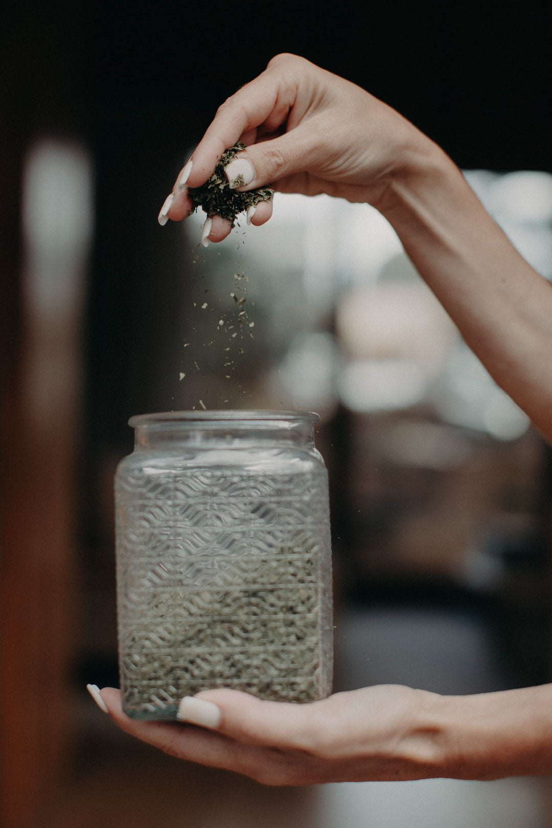 Embossed Glass Storage Jar - 700ml