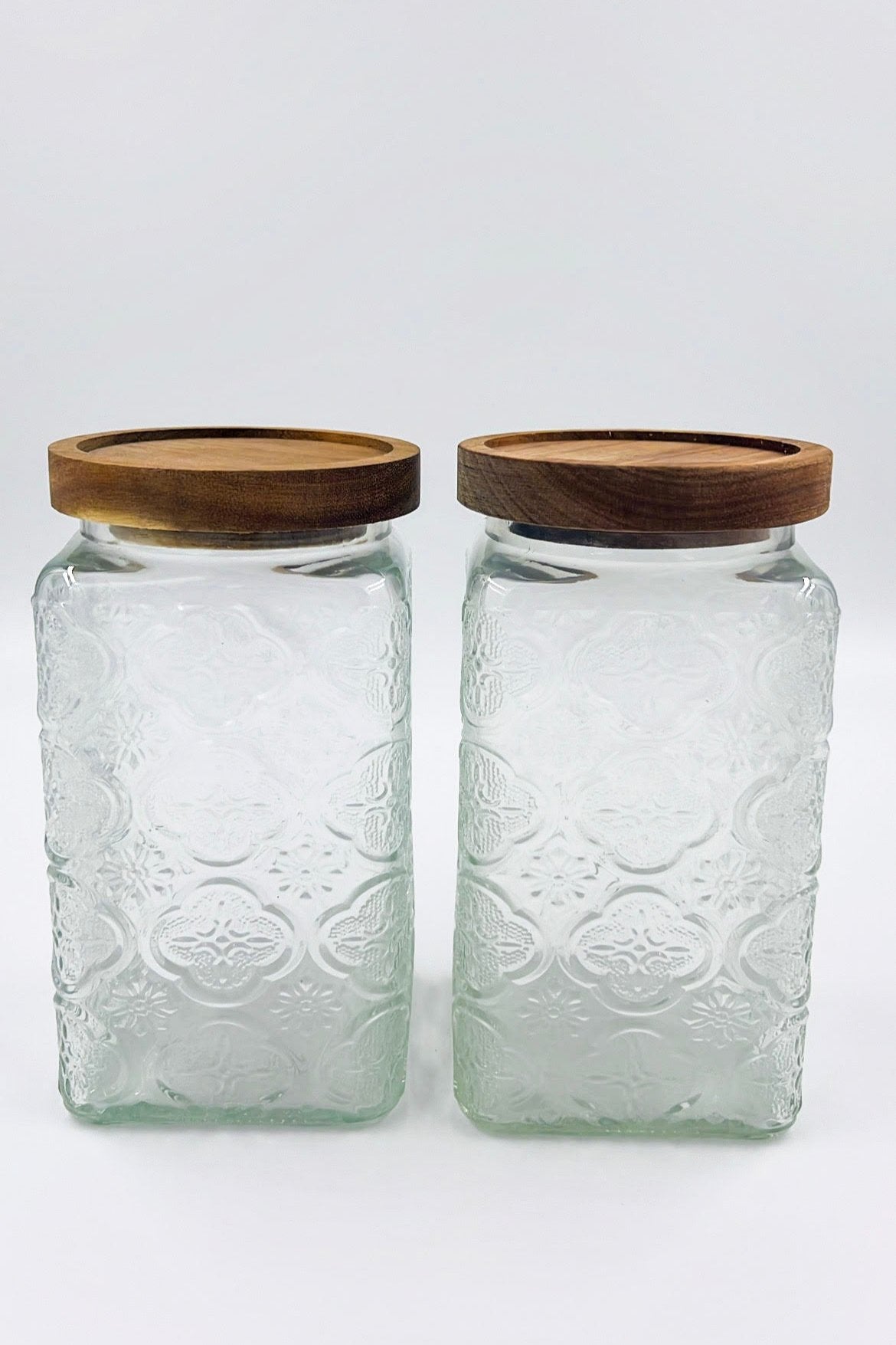 Begonia Embossed Glass Storage Jar - 100 ml - 2 Set