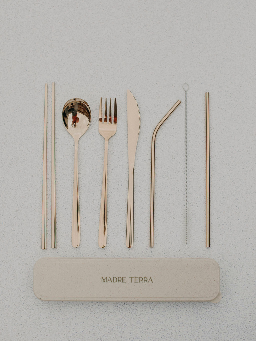 7-Piece Travel Cutlery and Straw Set - Gold | Elegant & Plastic Free