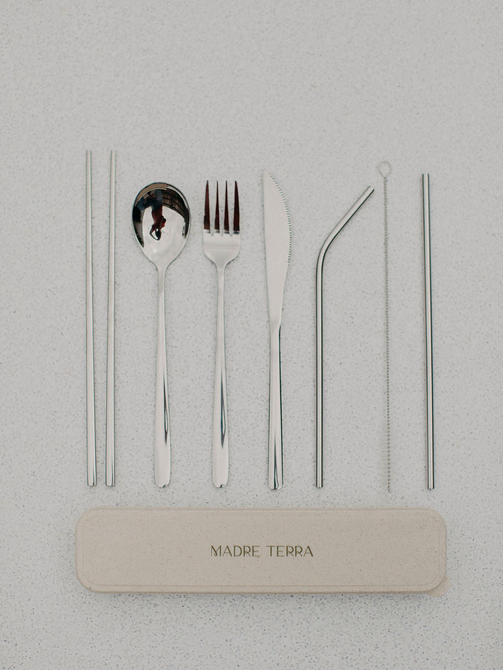 7-Piece Travel Cutlery and Straw Set - Silver | Elegant & Plastic Free