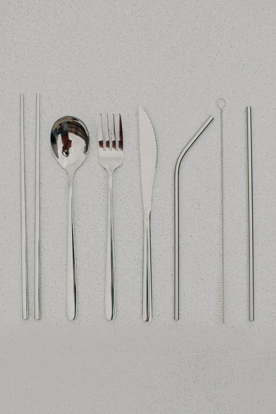 7-Piece Travel Cutlery and Straw Set - Silver | Elegant & Plastic Free